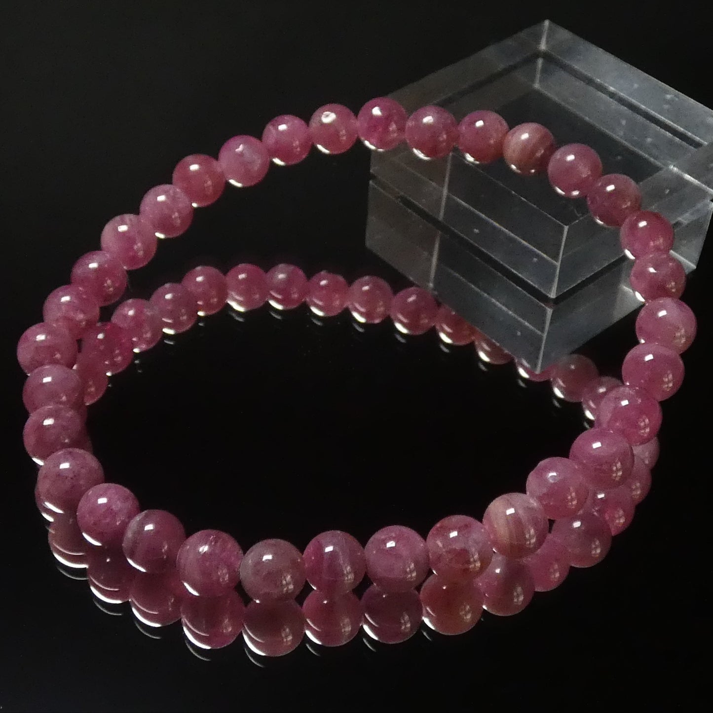 レッドトルマリン(ルベライト) ブレスレット アフガニスタン産 3A 内周16㎝ 直径約5.6mm【B3353】