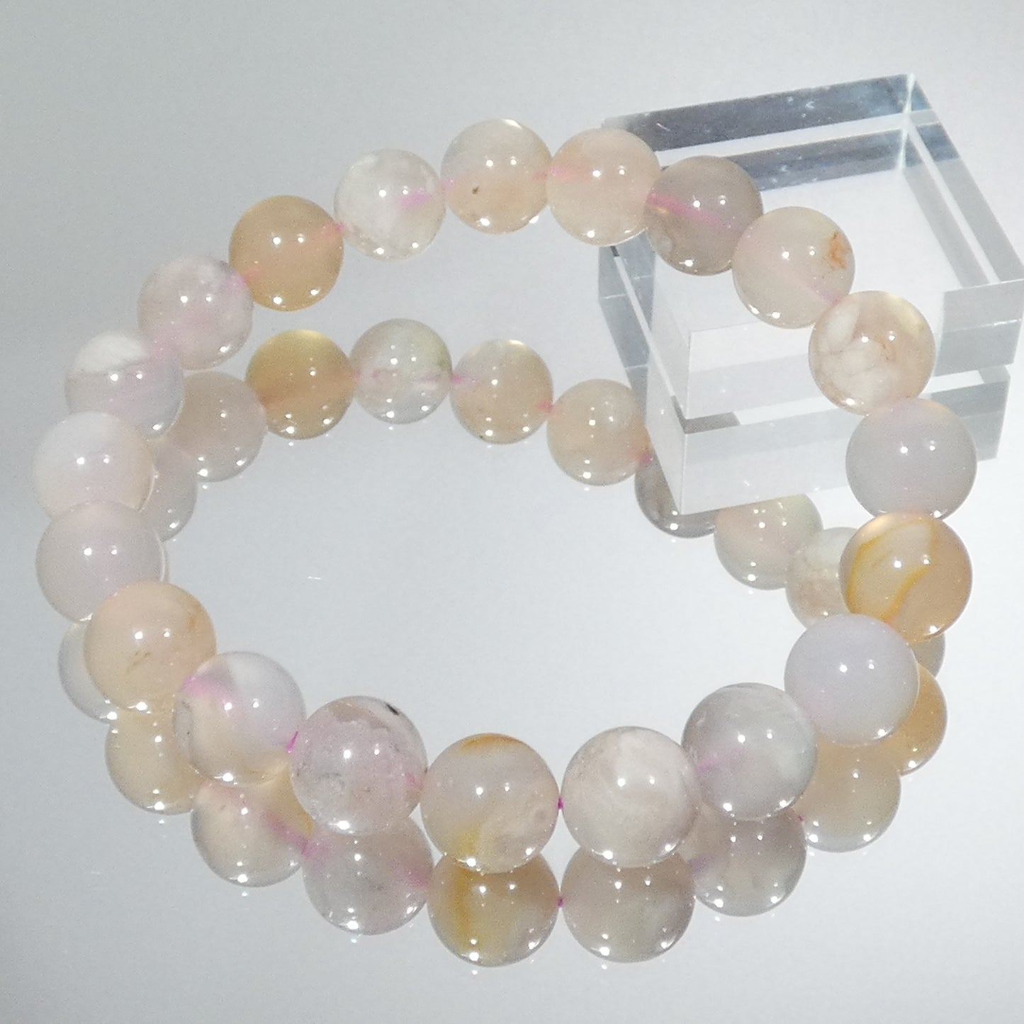 桜アゲート ブレスレット マダガスカル産 内周16.5㎝ 直径約10.0mm【B0003】
