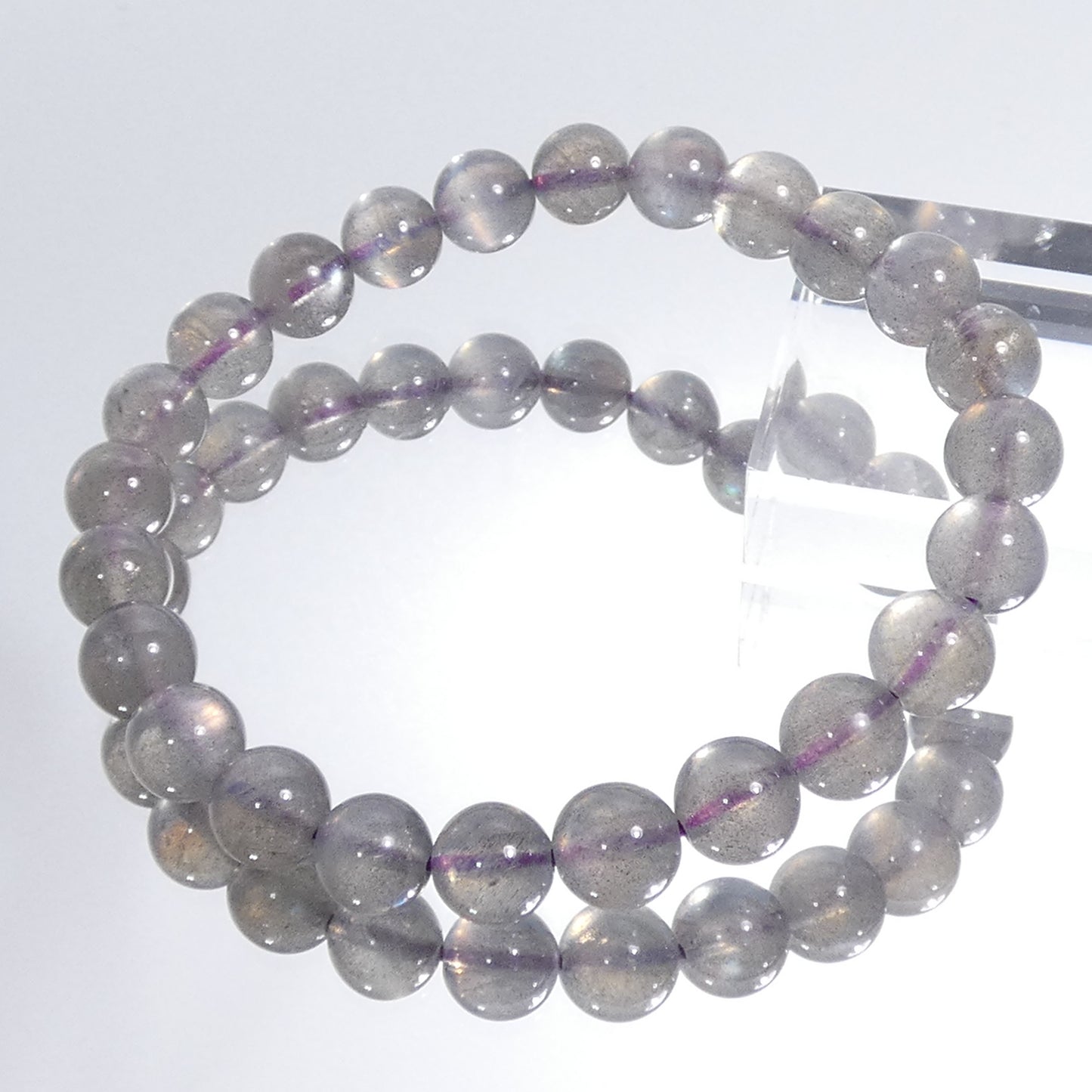 ピンクラブラドライト ブレスレット 4A 内周16㎝  直径約7.8mm【B2493】