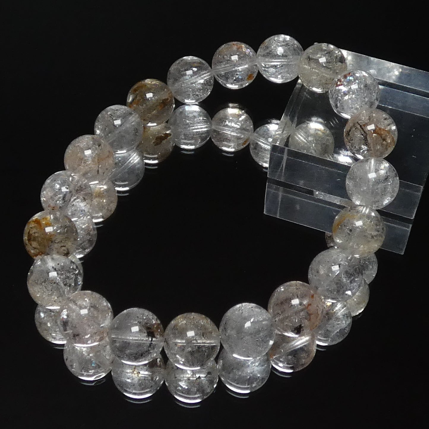 ヒマラヤエレスチャル水晶 ライモナイト入り ブレスレット パキスタン産 4A 内周16㎝ 直径約9.6mm【B2387】