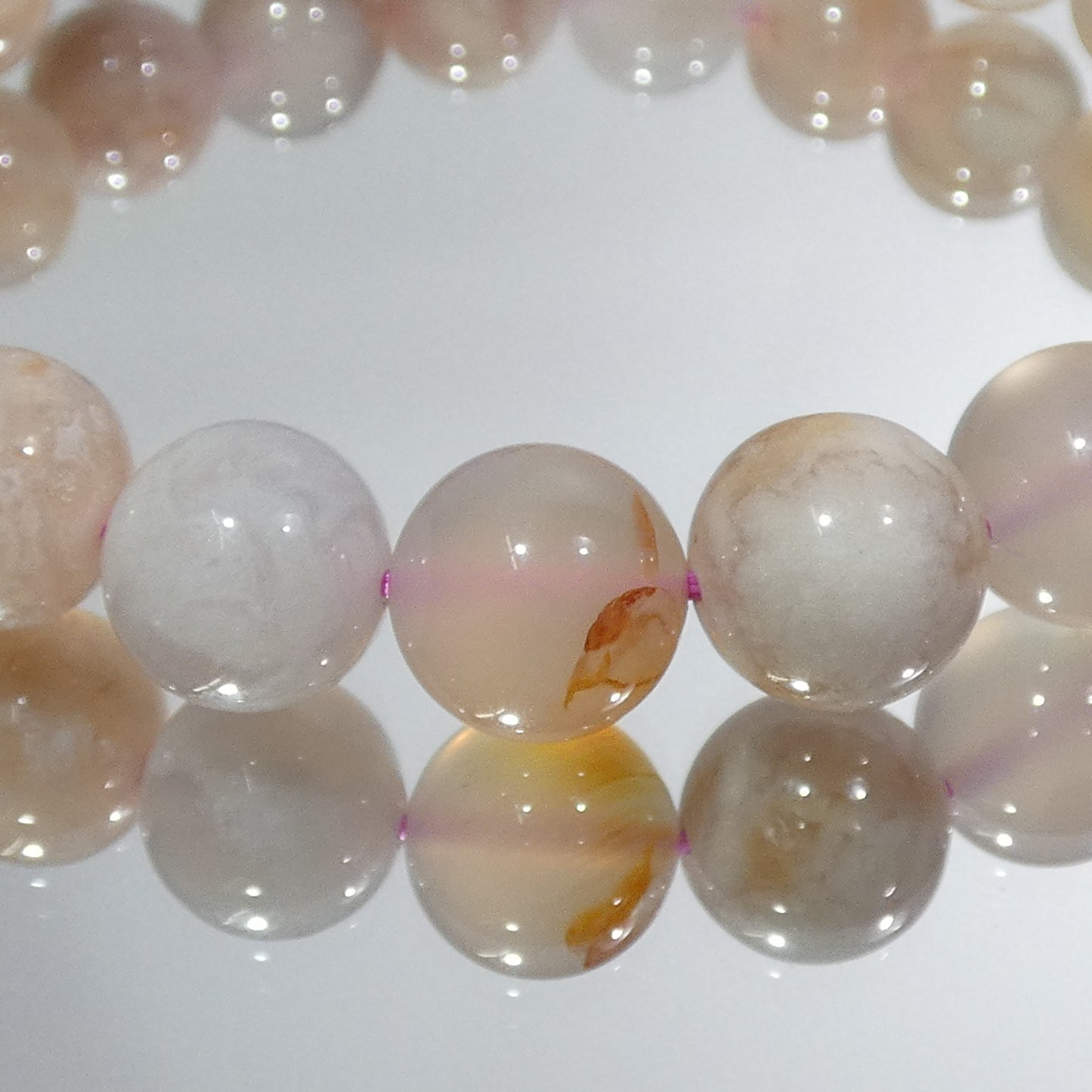 桜アゲート ブレスレット マダガスカル産 内周16.5㎝ 直径約10.5mm【B0002】