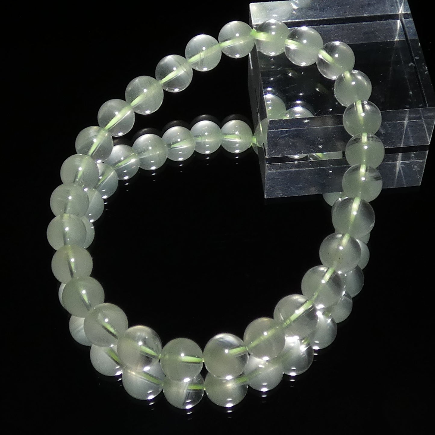 千層ガーデンクォーツ 抹茶グリーン ブレスレット 5A 内周15㎝ 直径約6.7mm【B0197】