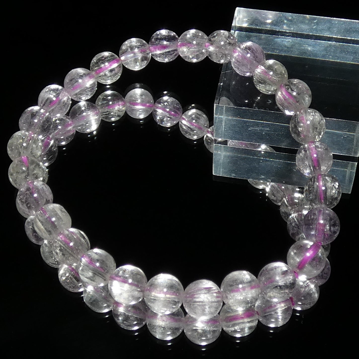 クンツァイト ブレスレット 5A 内周15.5㎝ 直径約6.8mm【B0161】