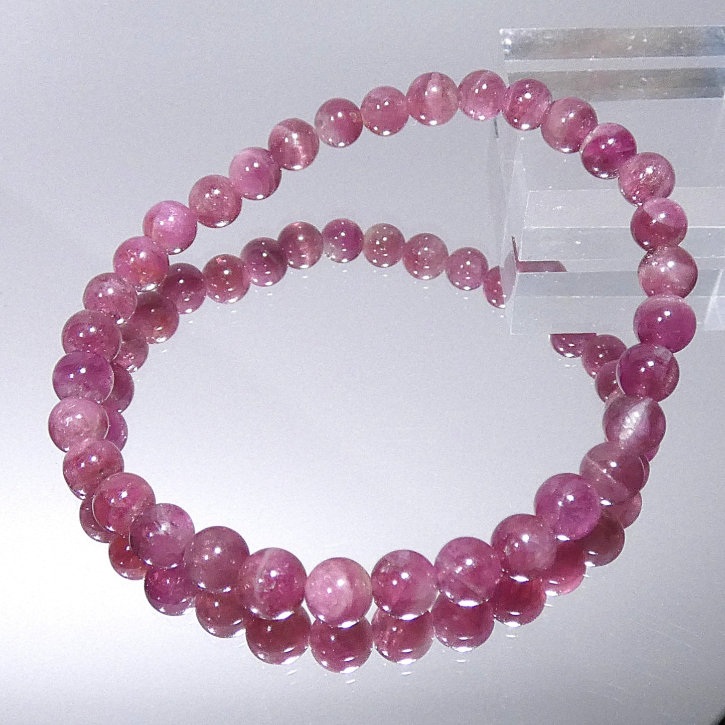 レッドトルマリン(ルベライト) ブレスレット アフガニスタン産 3A 内周15.5㎝ 直径約5.7mm【B0165】