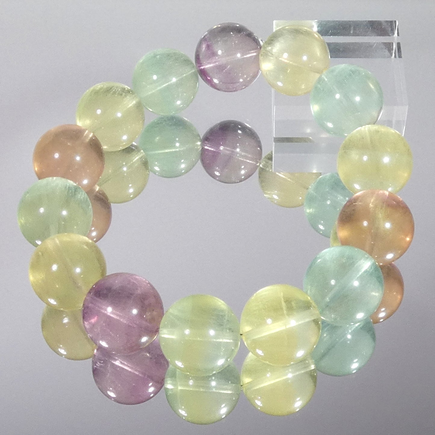 大玉フローライト マルチキャンディ ブレスレット 4A 内周17㎝ 直径約15.7mm【B0285】