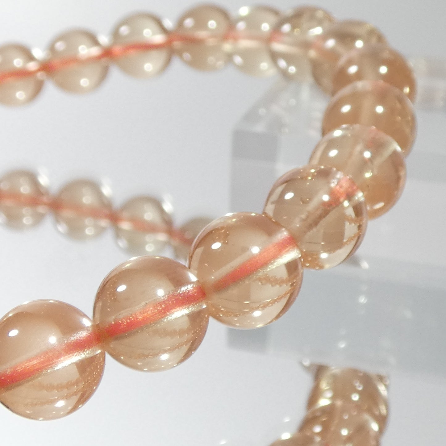 ピンクアンデシン ブレスレット チベット産 4A 内周16㎝ 直径約7.3mm【B0343】