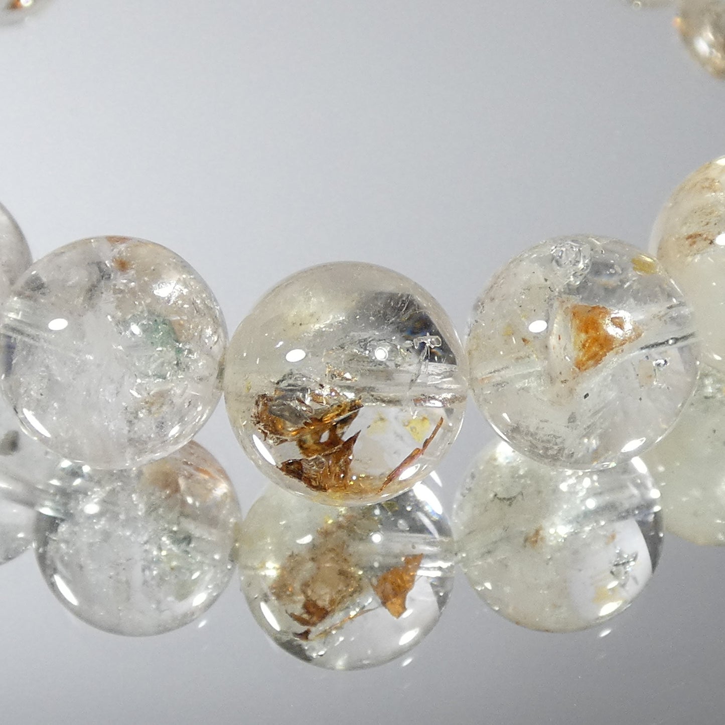 ヒマラヤ オイルイン エレスチャルクォーツ(エレスチャル水晶) ブレスレット 5A 内周16㎝ 直径約10.3mm【B0352】