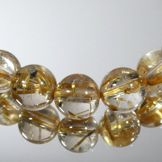 【極上品】タイチンルチル ブレスレット 天然色 オイル無 5A+ 内周16㎝ 直径約7.8mm【B0553】