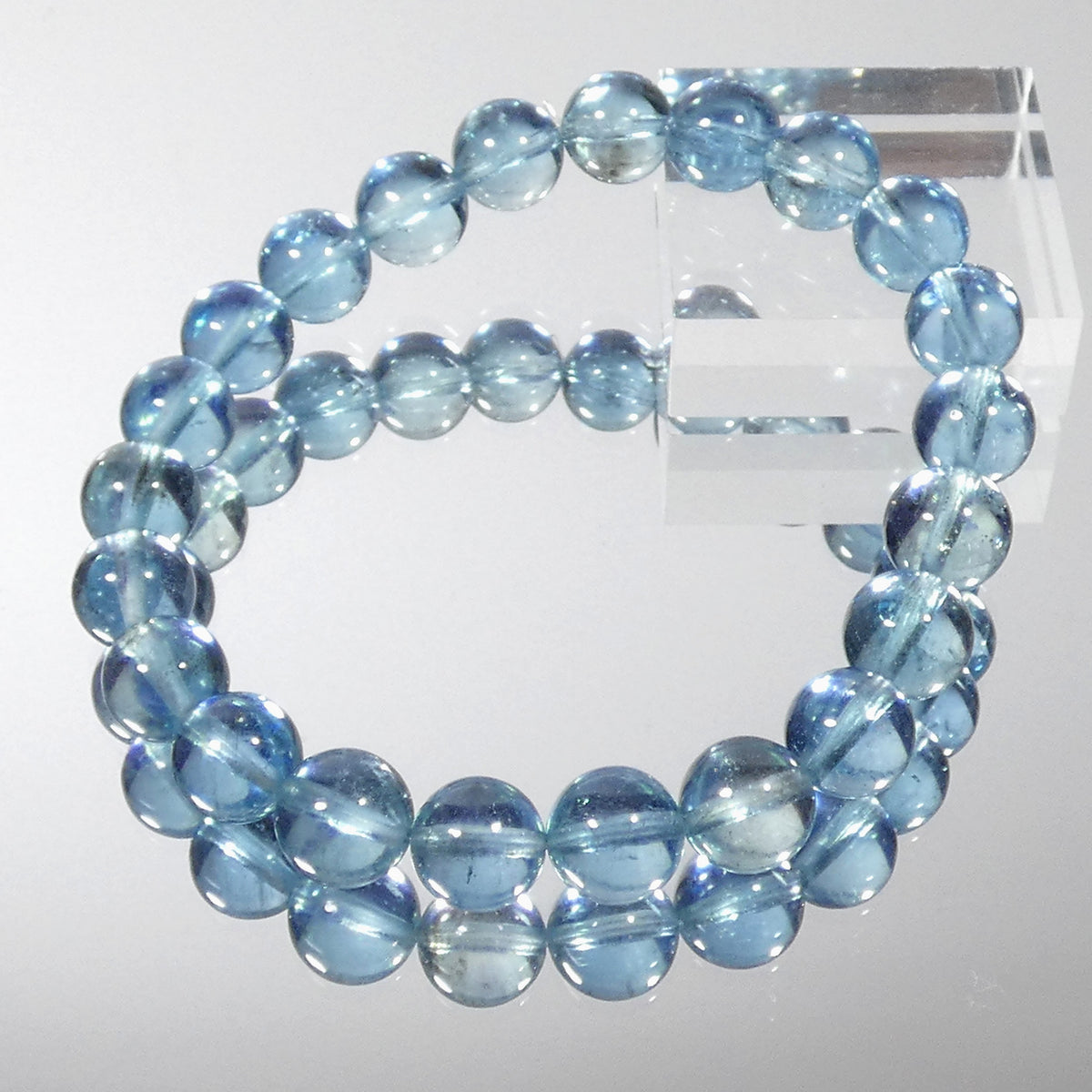 サンタマリアブルーアクアマリン ブレスレット 最高透明感 5A+ 内周16㎝ 直径約8.6mm【B0365】
